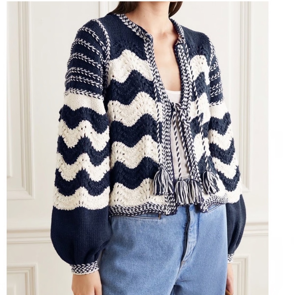 Ulla Johnson Navy and White Chevron Knit Sweater